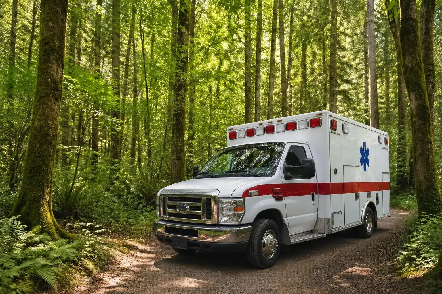 ambulancia em floresta